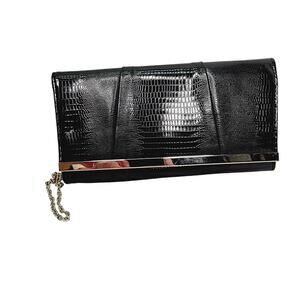 Jessica McClintock Black Small Flap Over Chain Strap  Purse/Clutch